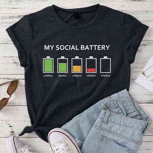 2022 neue Sommer Männer Frauen T-shirt MEINE SOZIALEN BATTERIE Grafik T-shirt Hohe Qualität Baumwolle Casual Kurzarm T-shirts männlichen Tops Y220214