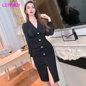 French retro design feels like a knee-length dress for children Sheath Office Lady Polyester 210416