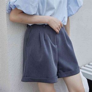 Wide Leg Short Women Summer Casual Overalls Fashion All-match High Waist Loose Straight Leisure Plus Size Gray s Girl 210601