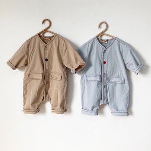 Spring Baby Jumpsuits For Boys Solid Color Long-sleeve Romper Clothes Girls born Overalls Pants 210515