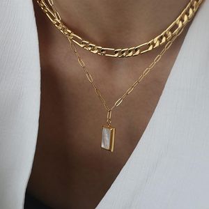 Chokers Fashion Multi Layer White Sea Shell Pendant Neckor For Women Girl Gold Metal Figaro Chain Necklace Design Jewelry Gift