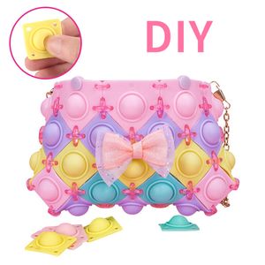 Zabawki Fidget Torba na ramię DIY Push Bubble Girls Monted Sensory Squishy Stres reliever Autyzm potrzebuje Anti-Stres Torbow Zabawka dla dzieci Dorosłych