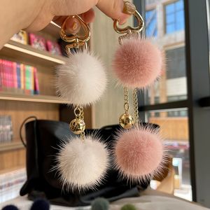 Bonito Real Mink Fur Ball Pompom Bag Chaveiro Keychain Bolsa Pingente de Telefone Chaveiro Presente Borlas