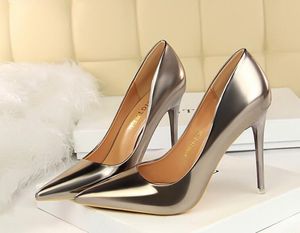 Elbise Ayakkabı Deri Ince Topuklu Ofis Kadınlar Sığ Pompalar Moda Yüksek Sivri Burun Seksi 7.5 cm 10.5 cm Yüksek Topuklu