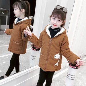 Kids Jacket For Girls Outerwear Winter Plus Velvet Thick Coat Children Outerwear For Toddler Kid Clothes Fashion Winter Overcoat H0909