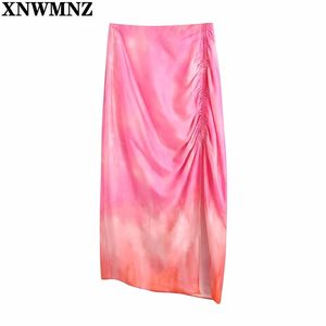 Kvinnor sommar draped tie-färge kjol mode hög midja ruched sidor slits midi kjolar chic dold zip vintage 210520