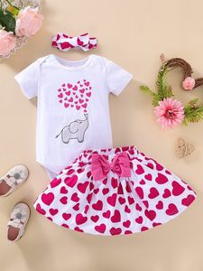 Bebê cartoon coração bodysuit bow saia dianteira ela