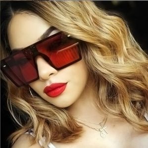 Оптовые негабаритные квадратные солнцезащитные очки Женщины Бренд Мода Плоский Топ Красный Черный Очистить Линза Один кусок Мужчины Гафас Степень UV400