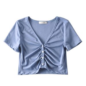 H.SA elegante V-Ausschnitt Schleife gebunden lässige Baumwolle Kimono Bluse Shirt Frauen Kurzarm schicke Marke Feminina Tops Button Top 210417