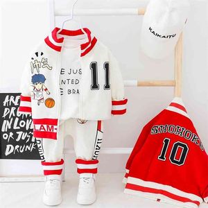 Kind Kleinkind Junge Kleidung Reißverschluss Mantel + Hosen Brief Säugling Baby Sport Set Lange Ärmel Outfits Gelb Weiß Rot Cartoon 210821