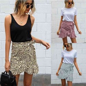 Dot Print Short Mini Skirts Women Summer Ruffle High Waist Bow Tie Skirt Ladies Slim Streetwear 210629