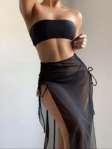 Damski Seksowny Strój Kąpielowy, Bikini Swimwear, Pływanie Beachwear Trzy kawałki Czarny Gazowa Spódnica Spódnica łańcuchowa Moda Hight Waist Swimsuits Bikinis Sexo Moda