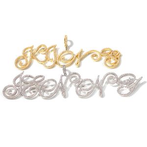 Ny mode beställningsnamn brev halsband guld silver färg bling cz kursiv bokstäver hängande halsband för män kvinnor med 3mm 24inch rep kedja