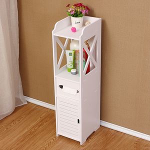 Floor Mounted Waterproof Toilet Side Cabinet PVC Bathroom Storage Rack Bedroom Kitchen Storage Shelves Home Bathroom Organizer T20270H