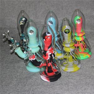 Glow in the dark hookahs silicone water pipes with bowls portable tobacco glass bong smoking dab rigs