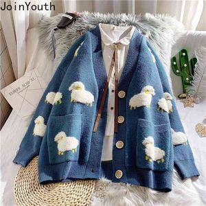 Joinyouth Tröja Kvinnor Koreanska Kläder Lös Broderi Sticka Cardigan Casual Big Pocket Plus Size Coat Winter Oversized Sweaters 210922