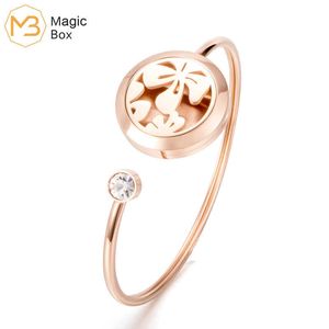 Essential Oil Diffuser Bracelet Open Rose Gold Stainless Steel L316 Steel Simple Bangles for Women Jewelry Store Lotus Bangles Q0719