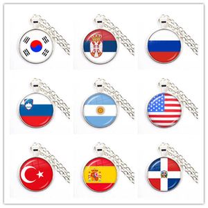 Nationalflaggen-Halskette Korea, Serbien, Russland, Slowenien, Argentinien, Vereinigte Staaten, Türkei, Spanien, Dominica Anhänger Schmuck für Frauen Mädchen Q0709