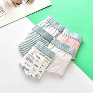 Fashion Teen Panties for Big Boys Striped Boy Cute Teenage Cartoon Underwear Breathable Boxers Underpants 5pcs/lot 210622