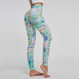 High-Rise Sexy Yoga Calças Mulheres Body Body Sports Leggings Feminino Ankle-Comprimento Moda Floral Print Fitness Pants Mulheres 210929