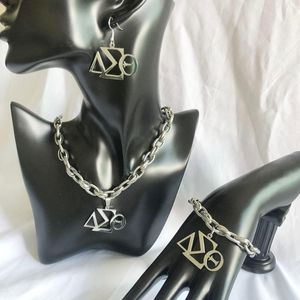 Earrings & Necklace Hand Made Greek Sorority Dst Logo Fashion Classic Stainless Steel & Temperament Set