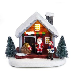 Winter Snow Christmas Village Building Santa House Xmas Decoration Light-Up Home Holiday Ornament Gifts 211018