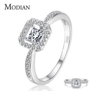 Real 925 stelring prata geométrica oco cúbico zirconia dedo anéis para mulheres brilhar aniversário de noivado jóias fina 210707