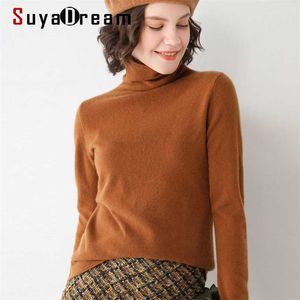 Suyadream kvinna solida ulltröjor 100% ull Turtleneck Plain Pullovers Fall Winter Bottoming Shirts Knitwear 211007