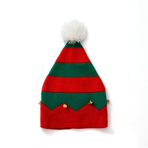 15% rabatt 1-6 år gamla barn jul randig stickad ullhatt med päls boll klockor halloween kreativ present hattar lz368