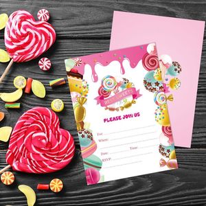 Tema De La Fiesta De Bienvenida Al Bebé Caramelo al por mayor-Tarjetas de felicitación Baby Shower Sweet Lollipop Fiesta Invitaciones Feliz Cumpleaños Decoraciones Candy Theme Kids Supplies