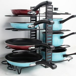 Kök Organizer Potte Lidrack Creative Multi-Layer Folding Sitting Potte Lid Rack Hylla Pan Cover Stativ Kök Tillbehör