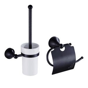Toilet Brushes & Holders Solid Brass Bathroom Accessories Set Brush Holder Oil Rubbed Bronze Towel Ring Wall Roll Paper Matte Black