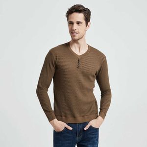Coodrony Brand Sweater Män Casual Button V-Neck Pullover Skjorta Vår Höst Slim Fit Långärmad Stickad Mjuk Bomull Dra Homme Y0907
