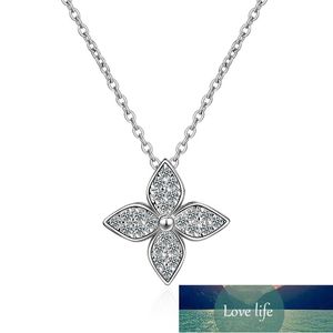 100% argento sterling 925 Trendy Lucky Flower Shine Cubic Zirconia Collana con ciondolo da donna Gioielli da donna Catene corte Nessuna dissolvenza Prezzo di fabbrica design esperto Qualità