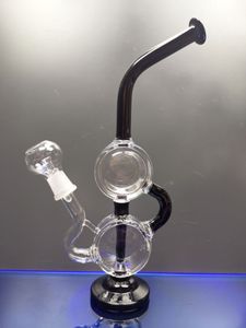 Einzigartige Glasbong, Glaswasserpfeifen, Perkolator, Glasrecycler mit schwarzem Hals, 14,4 mm Gelenk, Zeusart Shop
