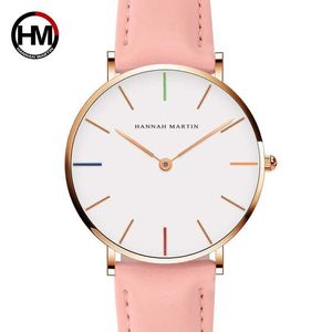 Japonia Kwarcowy Ruch Ladies Watch Moda Casual Kobiety Top Marka Różowy Prawdziwy Skórzany Pasek Prosty Wodoodporny Zegarek 36mm 210527