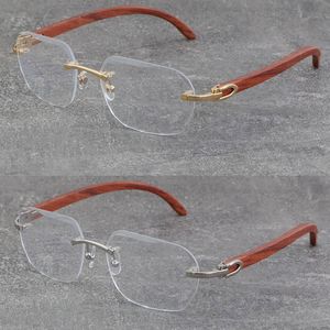 Wholesale Classic Styles Rimless Metal Frames Frame Man Woman Optical Original Wooden Eyeglasses 18K Gold Frame 3524012 Glasses Male and Female Wood Eyewear Size:58