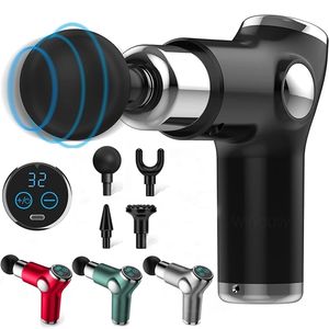 Mini LCD Massage Gun 32 Speed ​​Touch Screen Profundo Tecido Percussão Músculo R Fáscial Para Dor Relevo Body 211228