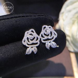 AZUO REAL K K Diamants en or blanc de k ct Fée Rose Flow Flower Boucles d oreilles Coué pour Femmes Engagement Mariage Party Au750