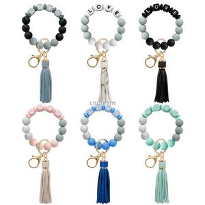 Strand Silicone Love Beads Tassel Charm Bracelet Key Rings Wrap Wristband Cuff Keychain Bag Hangs Fashion Jewelry Will and Sandy