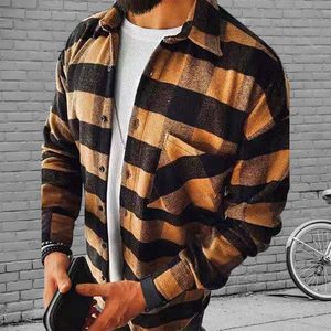 Herrjackor 2021 Fashion Spring Plaid Casual Shirt Cardigan Shirts L￥ng￤rmad mjuk komfort Slim Fit Styles Flanell Men Clothing