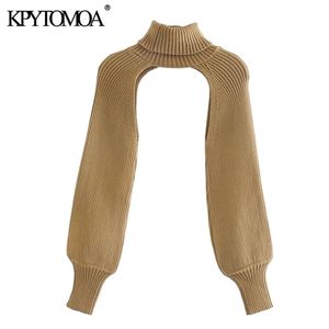 Kvinnor Mode Arm Warmers Stickad Sweater Turtleneck Långärmad Kvinnlig Pullovers Chic Toppar 210420