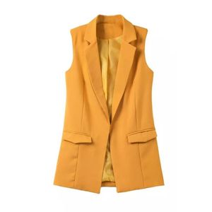 Bella moda waistcoat mulheres sem botão amarelo jaqueta mulheres mangas blazer jaqueta branco outwear casual 210817