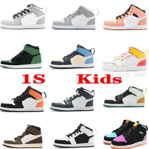 Children s Basketball Shoes for Boys Girls Infrared High Og Obsian UNC Light Smoke Grey Pink Quartz Dark Mocha Shadow Volt Gold Pine Green Youth Kids Sports Sneakers