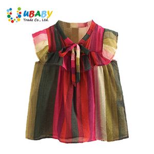 Baby Rainbow Doll Girls Blouse Shirt 2020 Summer New Girl Child Children's Flying Sleeve Colorful Owknot Shirt Q0716