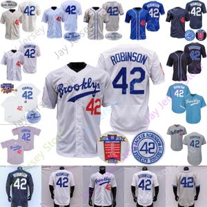 Jackie Robinson Jersey Vintage 1955 Cream White Grey Blue Black Fashion Hall Of Fame 50th 1st WS Patch Size S-3XL on Sale