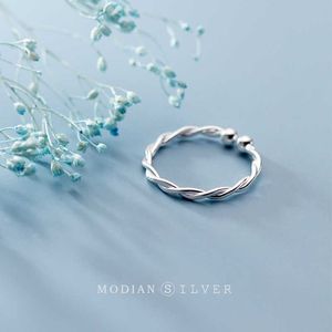 Klassisk enkel geometrisk lindningslinje Pärlor Sterling Silver 925 Ring för kvinnor Öppna justerbara fingerfina smycken 210707