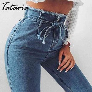 1High Waist Skinny Jeans For Women Bow Tie Autumn Winter Female Denim Pants Sexy Woman 210514