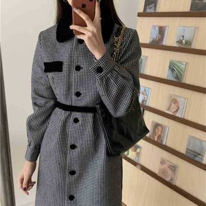 Women French Retro Plaid Dresses Loose Patchwork Single Breasted Long Gentle Elegant Chic Female Fashion Clothe 210525