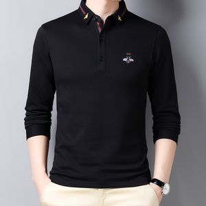 2023 Designer High-end New Long Sleeve Polo Shirts Men Casual Solid Color Business Brand Bawełna pszczoła haft męski odzież